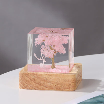 Handmade Wht Cherry Tree Small Night Lamp Resin Crafts