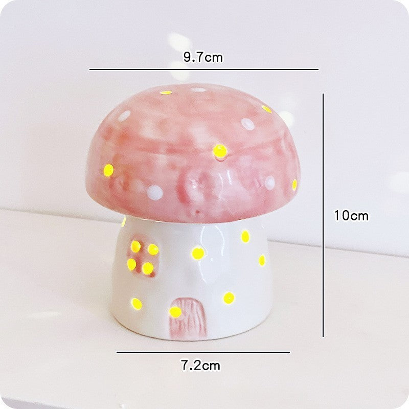 Handmade Cute Ceramic Mushroom Small Night Lamp Ornaments