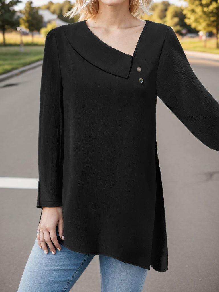 Asymmetrical Neck Long Sleeve Blouse - JDrop.Shop