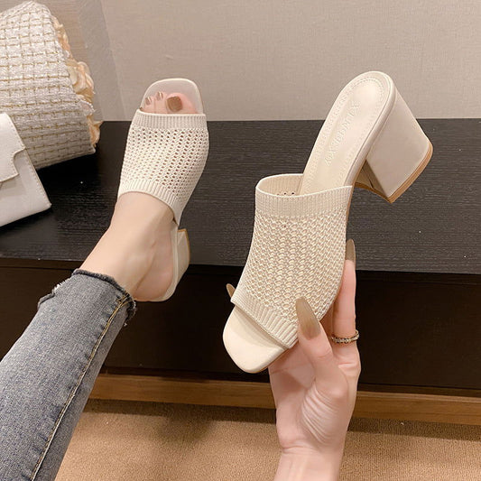 Block Heel Knit Sandals - JDrop.Shop