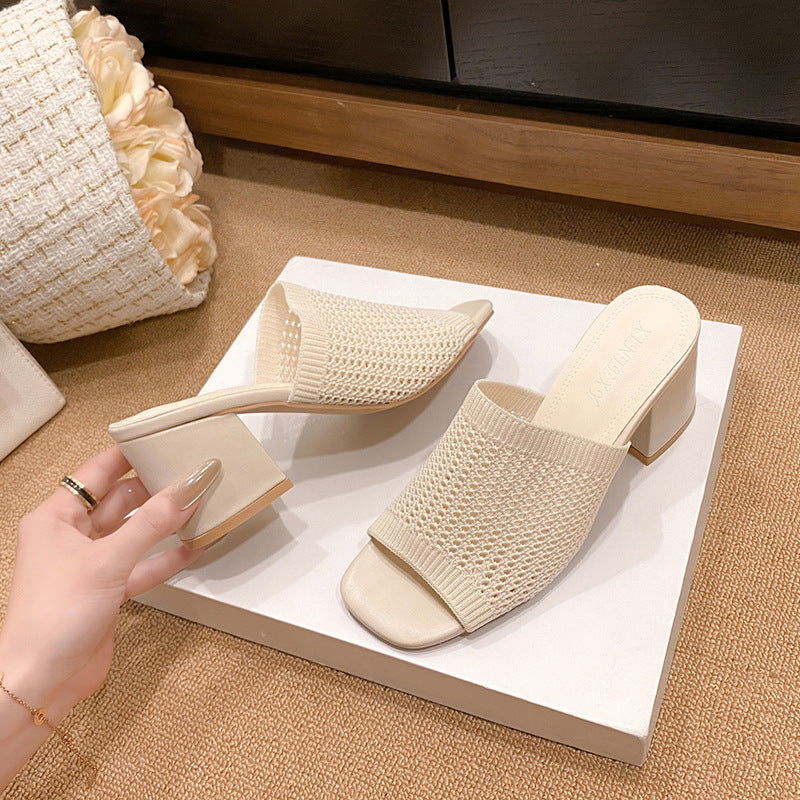 Block Heel Knit Sandals - JDrop.Shop