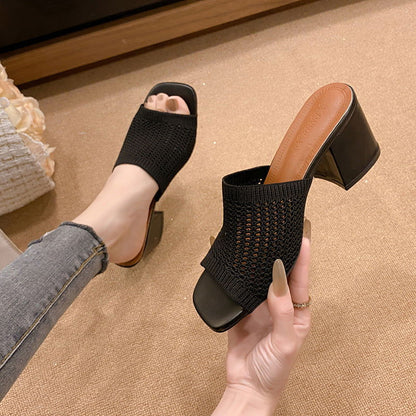 Block Heel Knit Sandals - JDrop.Shop