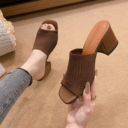 Block Heel Knit Sandals - JDrop.Shop