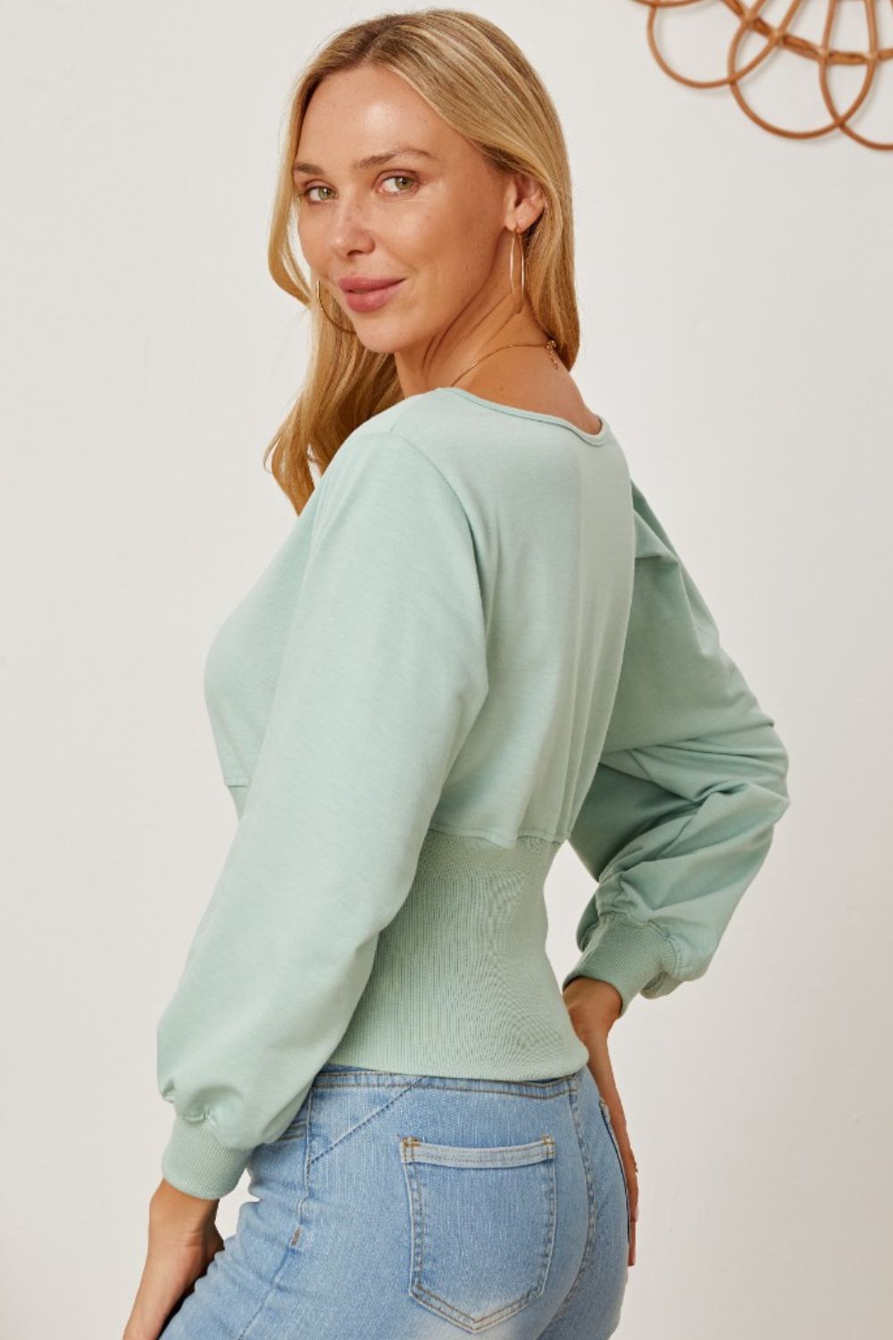 Boat Neck Lantern Sleeve Blouse - JDrop.Shop