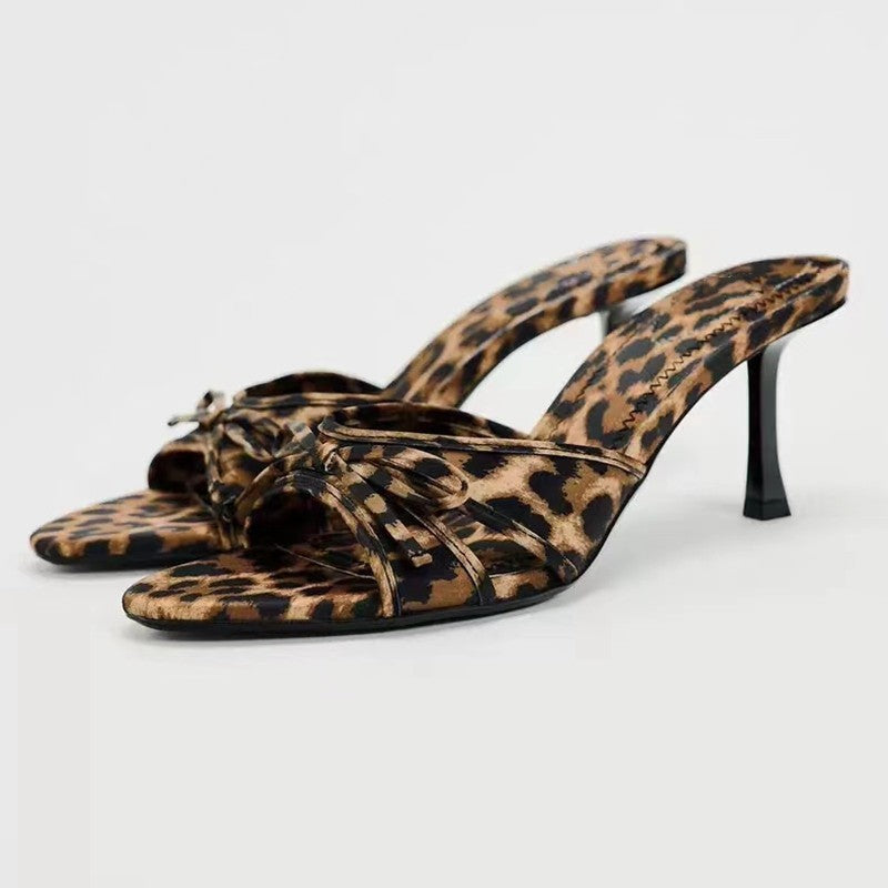 Bow Leopard Kitten Heel Sandals - JDrop.Shop