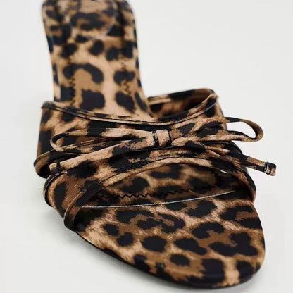 Bow Leopard Kitten Heel Sandals - JDrop.Shop