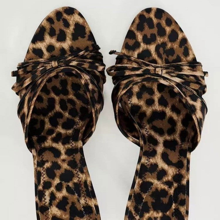 Bow Leopard Kitten Heel Sandals - JDrop.Shop