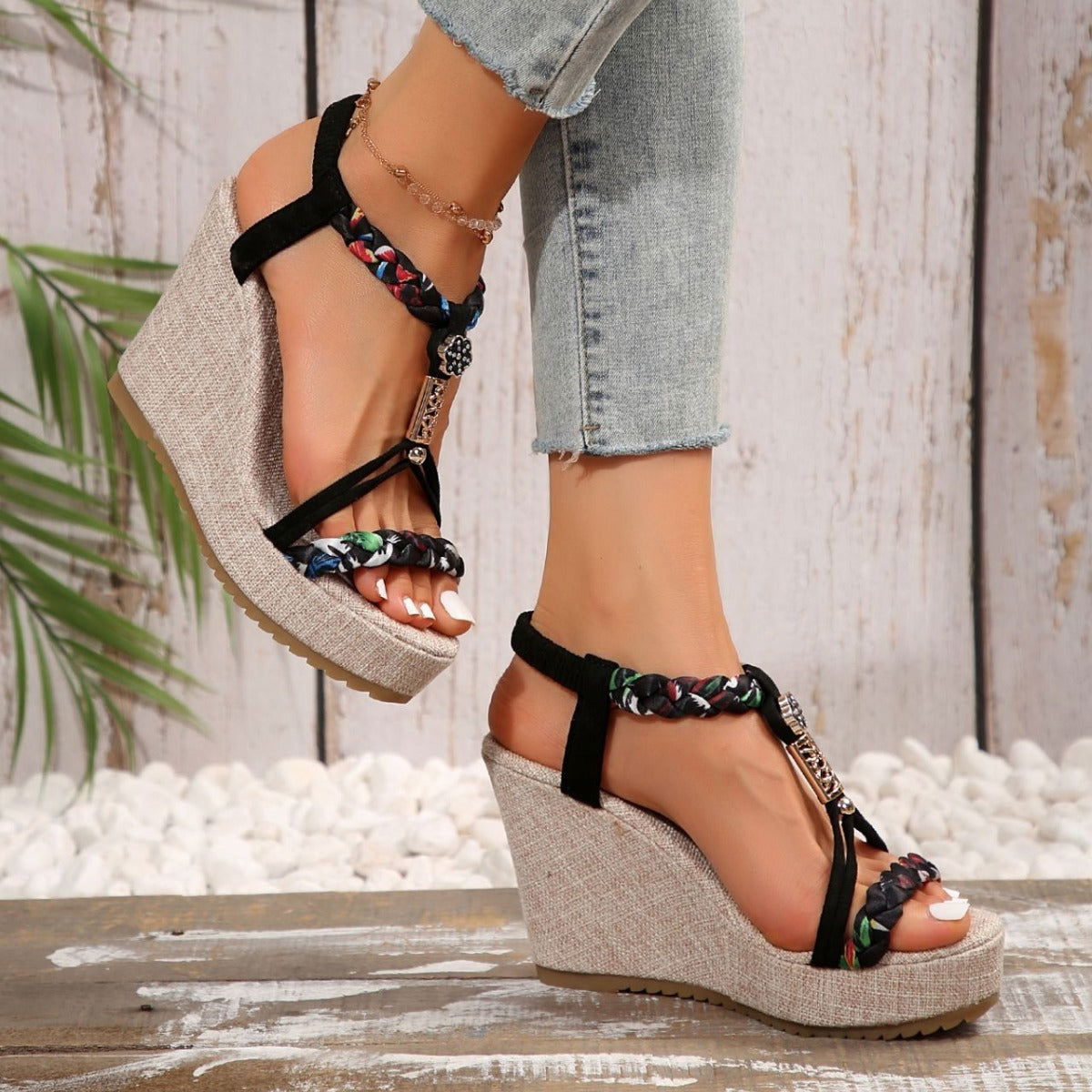 Braided Strap Wedge Sandals - JDrop.Shop