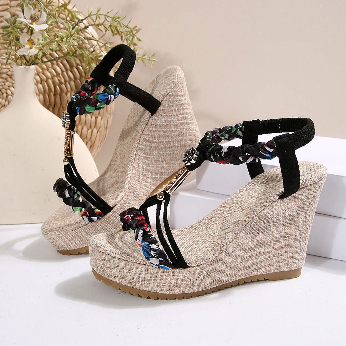 Braided Strap Wedge Sandals - JDrop.Shop