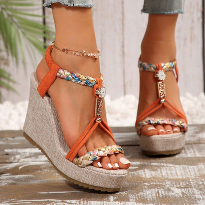 Braided Strap Wedge Sandals - JDrop.Shop