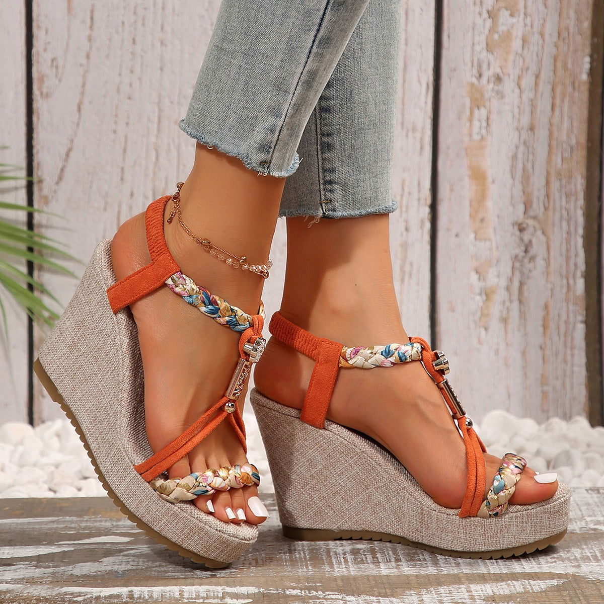 Braided Strap Wedge Sandals - JDrop.Shop