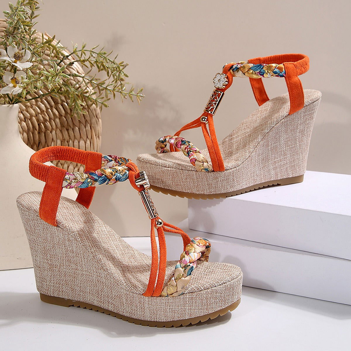 Braided Strap Wedge Sandals - JDrop.Shop