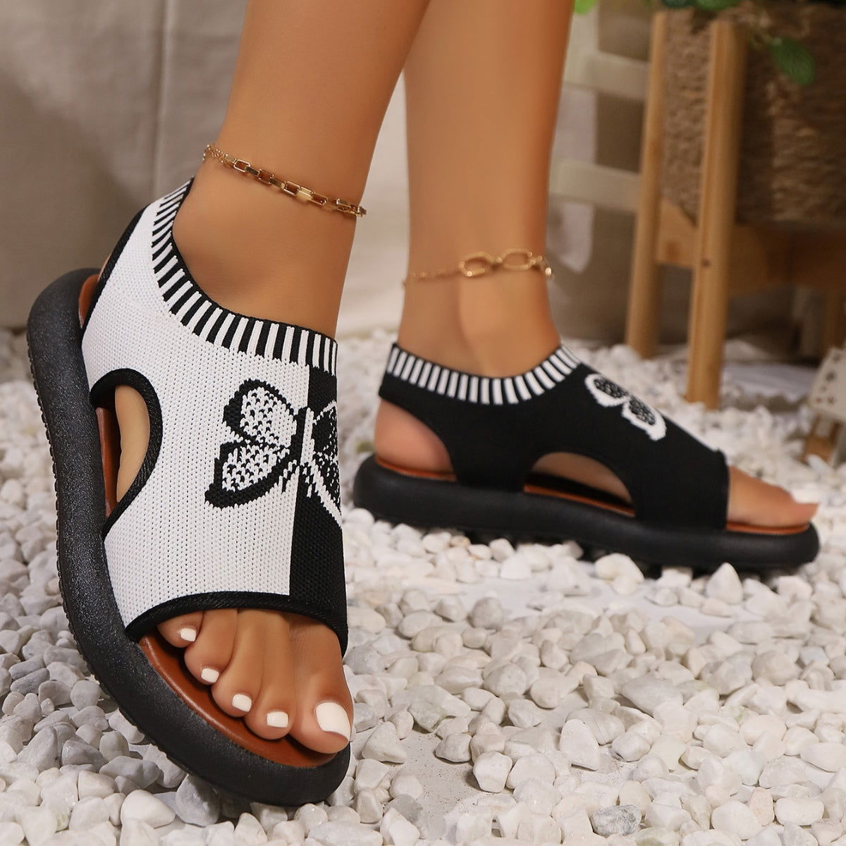 Butterfly Contrast Open Toe Sandals - JDrop.Shop