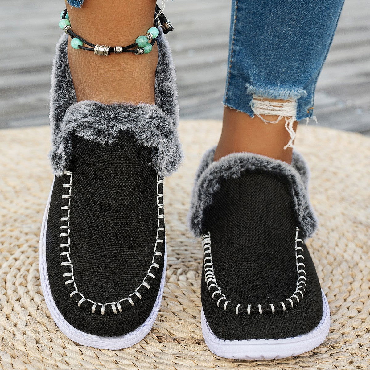 Canvas Round Toe Flat Slip-Ons - JDrop.Shop