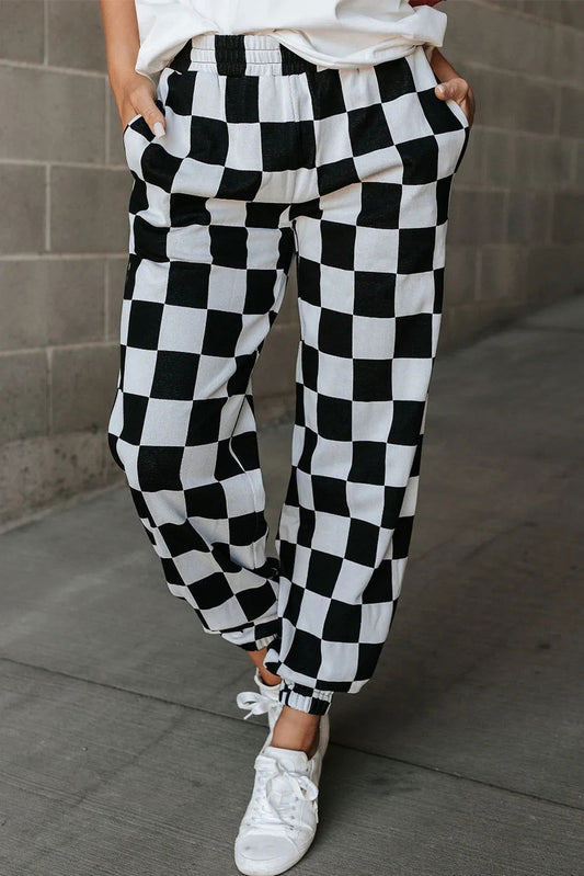 Checkered Elastic Waist Joggers - JDrop.Shop