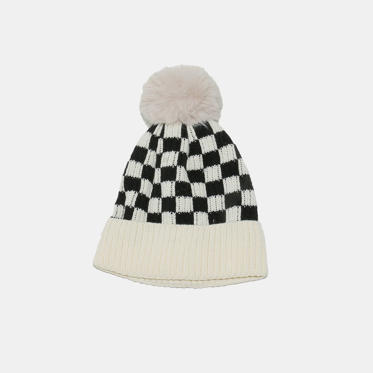 Checkered Knit Hat with Pompom - JDrop.Shop