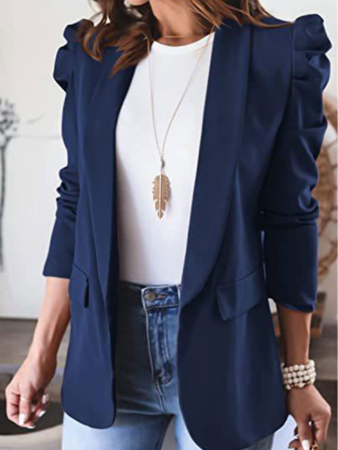 Collared Neck Puff Sleeve Blazer - JDrop.Shop