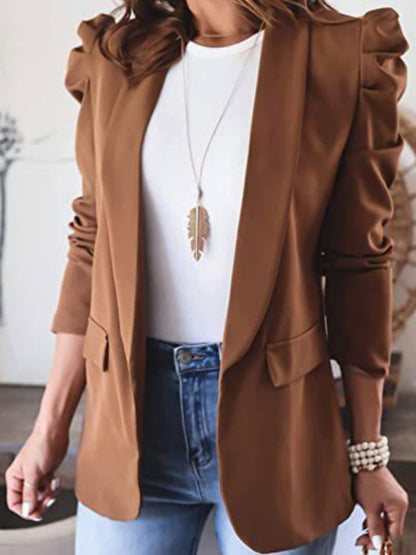 Collared Neck Puff Sleeve Blazer - JDrop.Shop