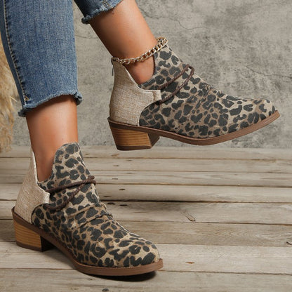 Contrast Canvas Low Heel Boots - JDrop.Shop