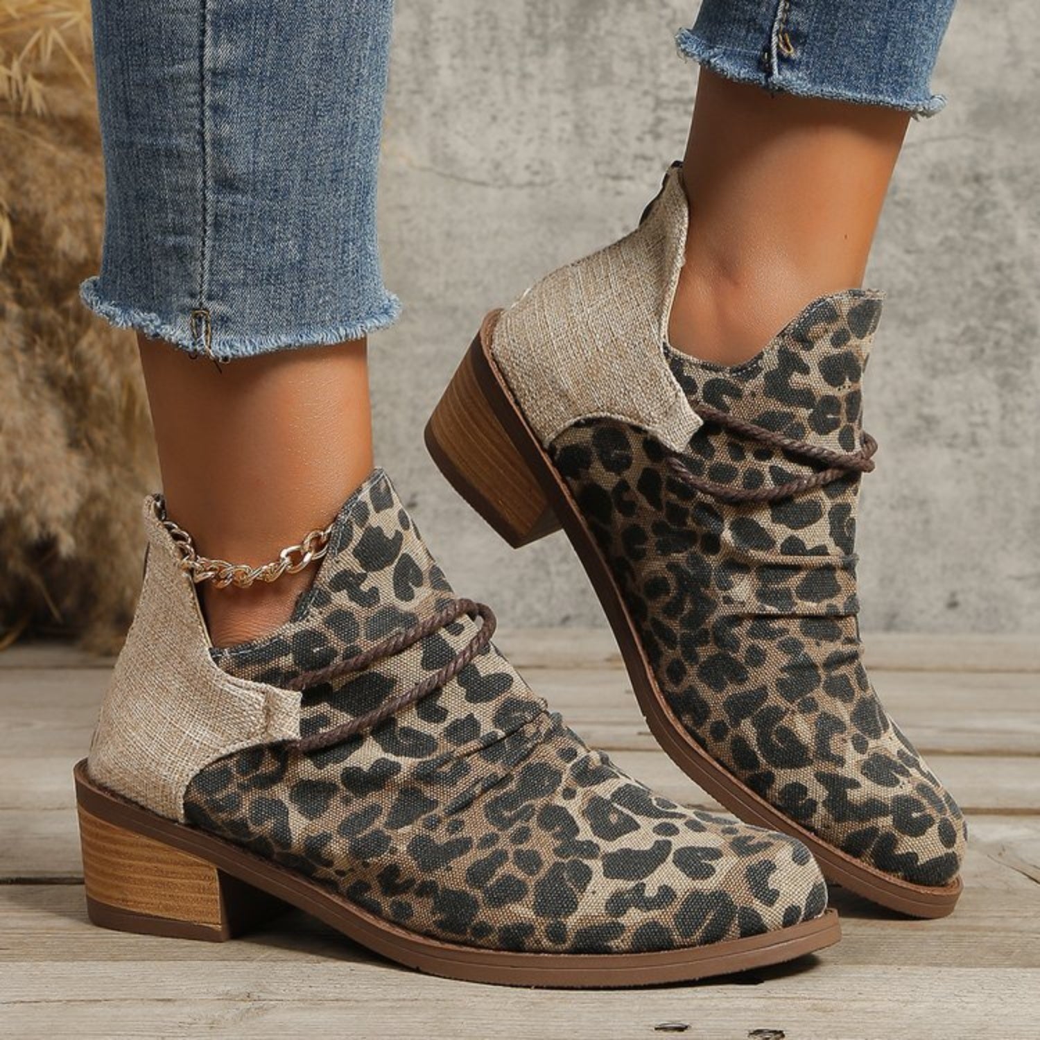 Contrast Canvas Low Heel Boots - JDrop.Shop