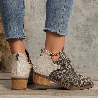 Contrast Canvas Low Heel Boots - JDrop.Shop