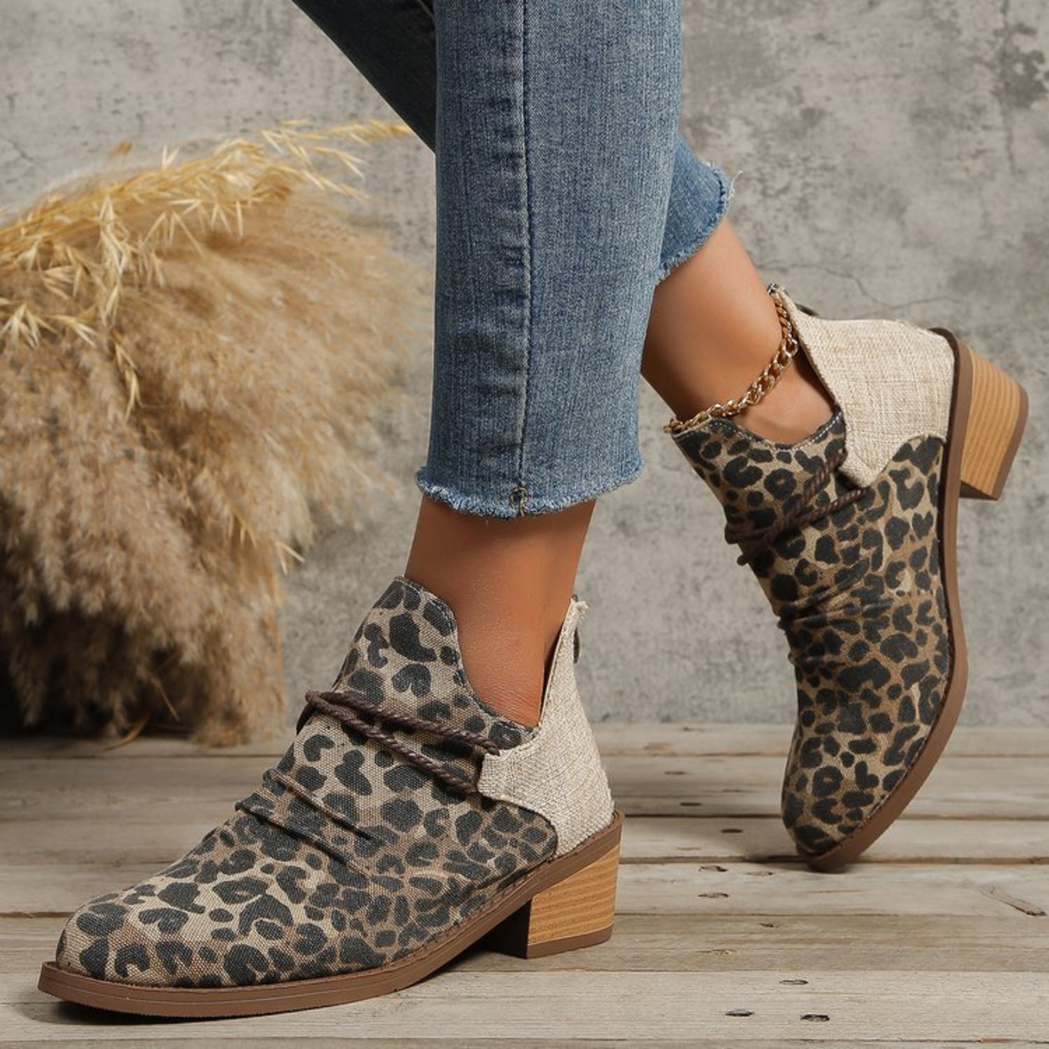 Contrast Canvas Low Heel Boots - JDrop.Shop