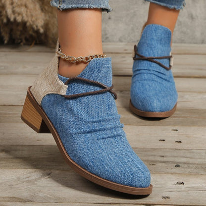 Contrast Canvas Low Heel Boots - JDrop.Shop