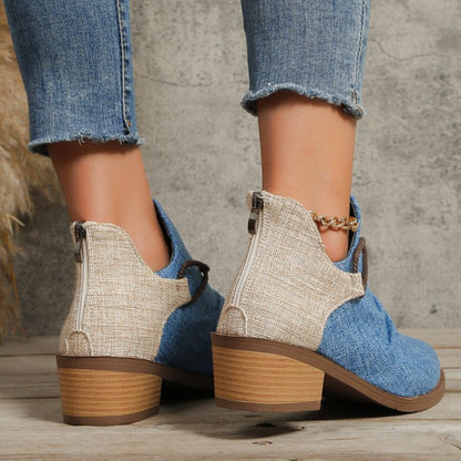 Contrast Canvas Low Heel Boots - JDrop.Shop