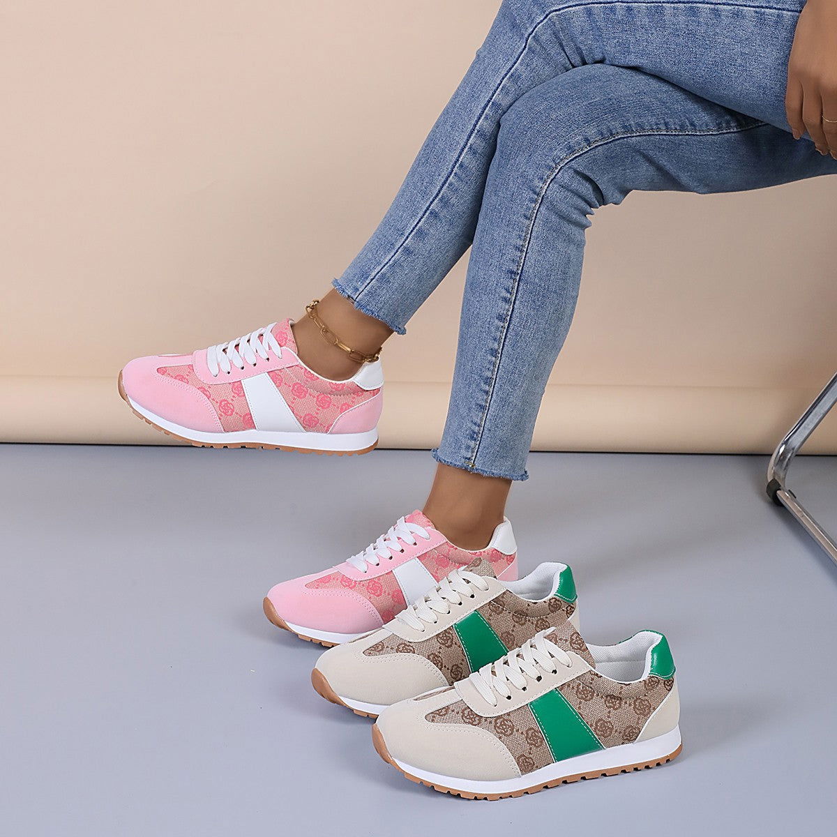 Contrast Round Toe Flat Sneakers - JDrop.Shop