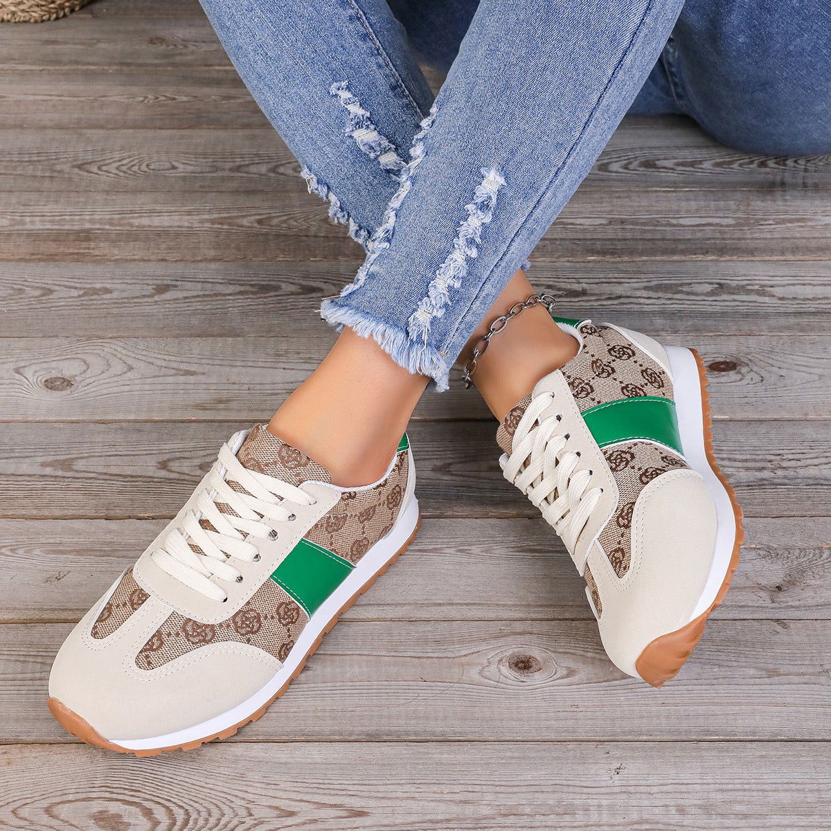 Contrast Round Toe Flat Sneakers - JDrop.Shop