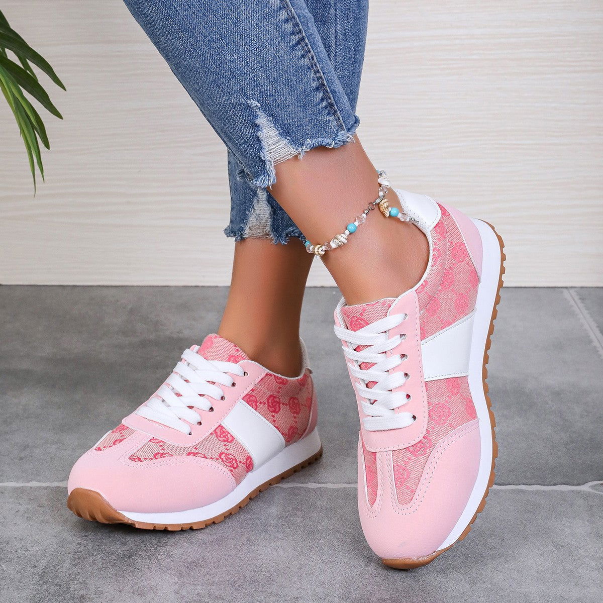 Contrast Round Toe Flat Sneakers - JDrop.Shop