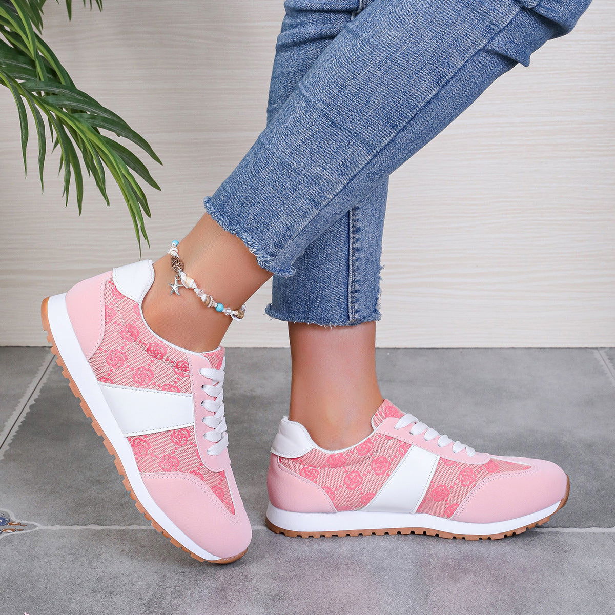 Contrast Round Toe Flat Sneakers - JDrop.Shop