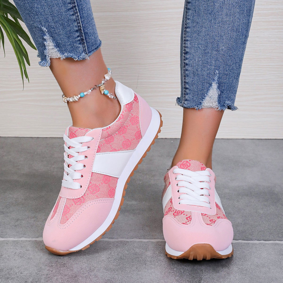 Contrast Round Toe Flat Sneakers - JDrop.Shop