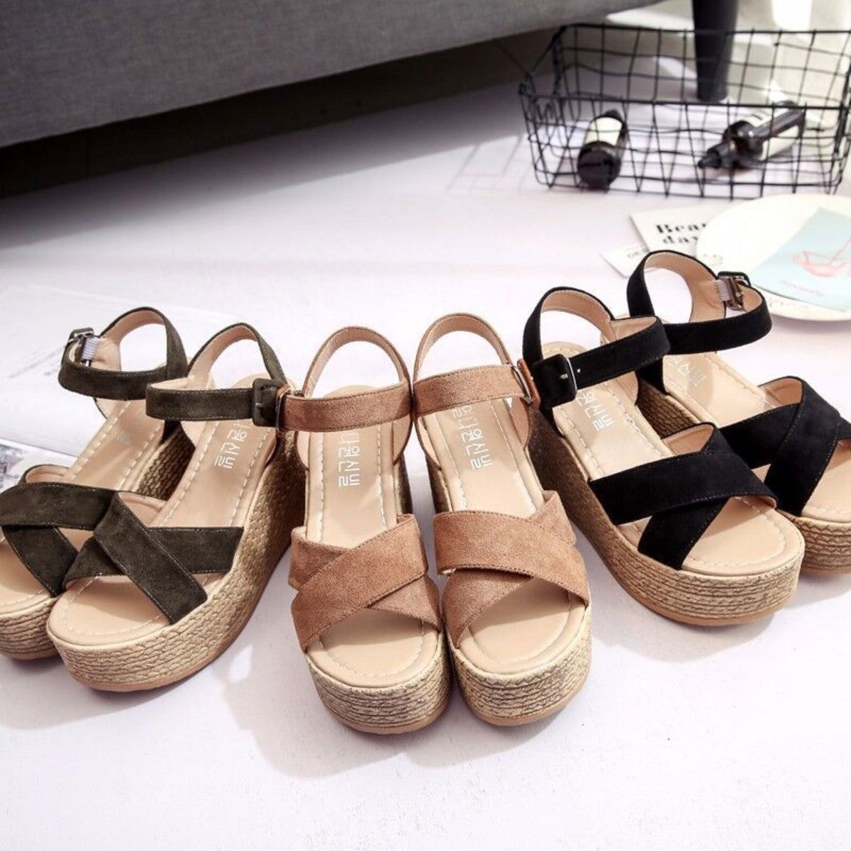 Crisscross Open Toe Wedge Sandals - JDrop.Shop