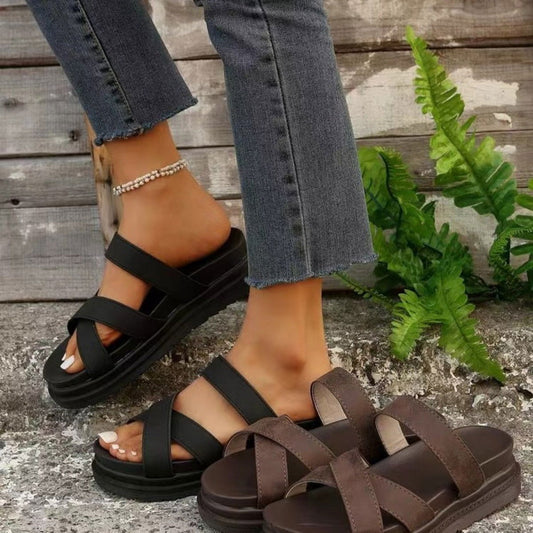 Crisscross PU Leather Flat Sandals - JDrop.Shop