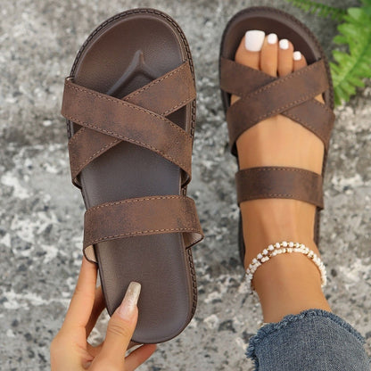 Crisscross PU Leather Flat Sandals - JDrop.Shop