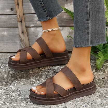 Crisscross PU Leather Flat Sandals - JDrop.Shop