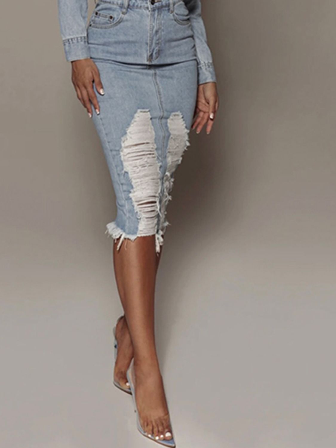 Distressed Slit Denim Skirt - JDrop.Shop