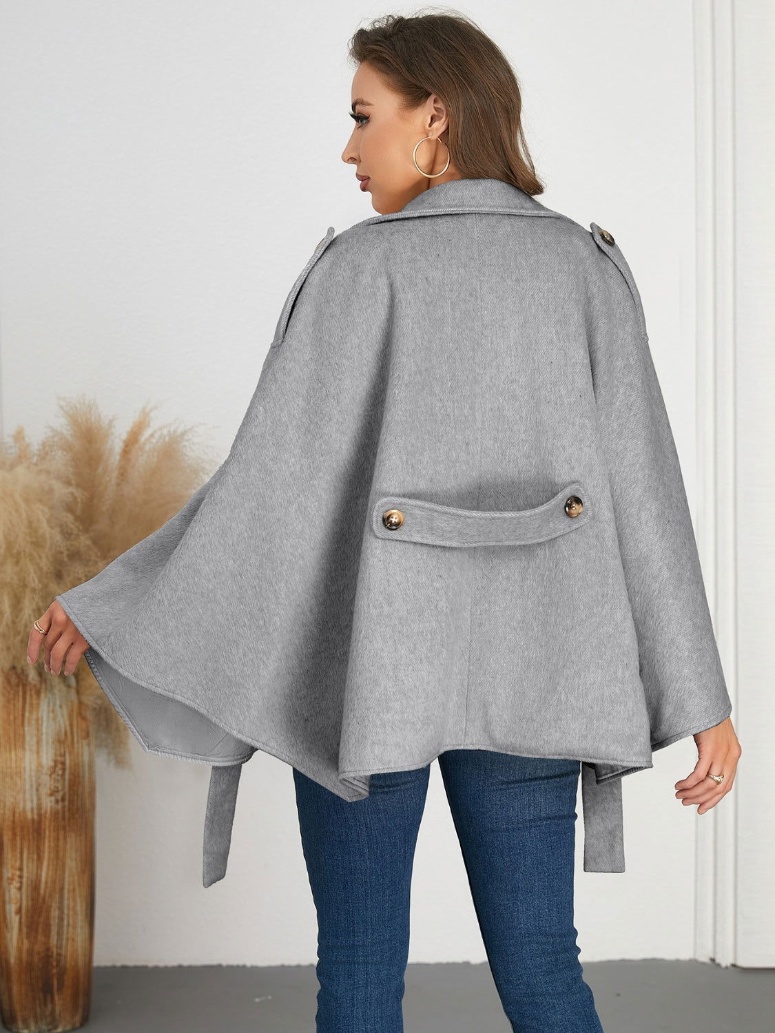 Double-Breasted Tie Waist Poncho - JDrop.Shop