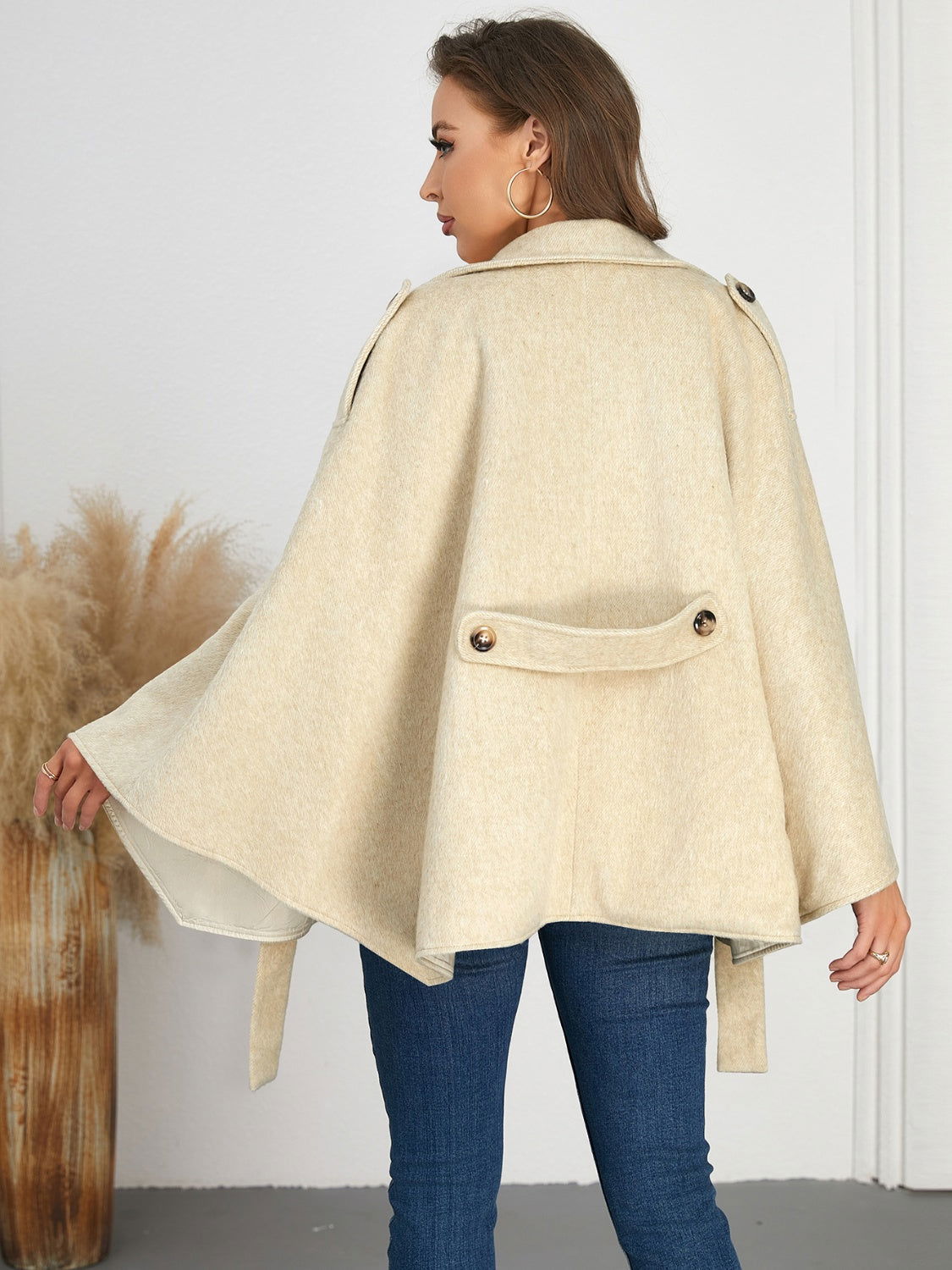 Double-Breasted Tie Waist Poncho - JDrop.Shop