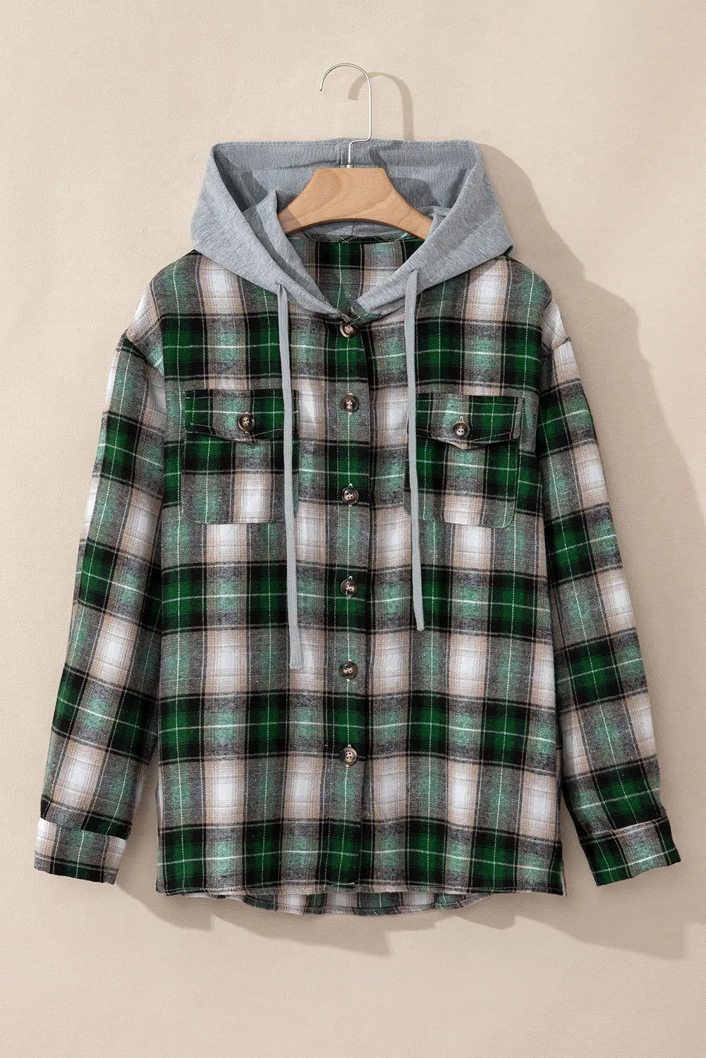 Drawstring Pocketed Plaid Hooded Jacket - JDrop.Shop