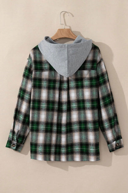 Drawstring Pocketed Plaid Hooded Jacket - JDrop.Shop