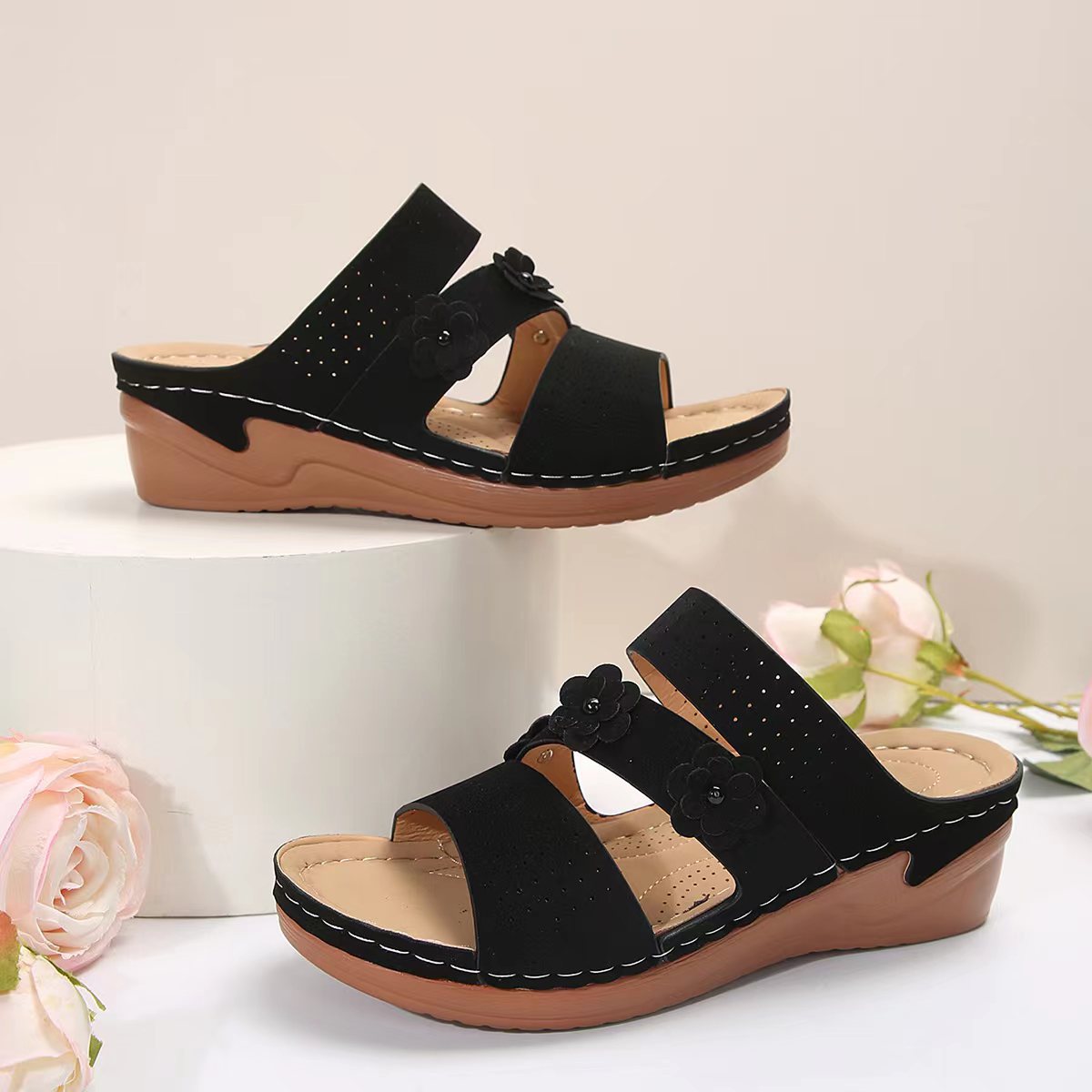 Flower PU Leather Wedge Sandals - JDrop.Shop