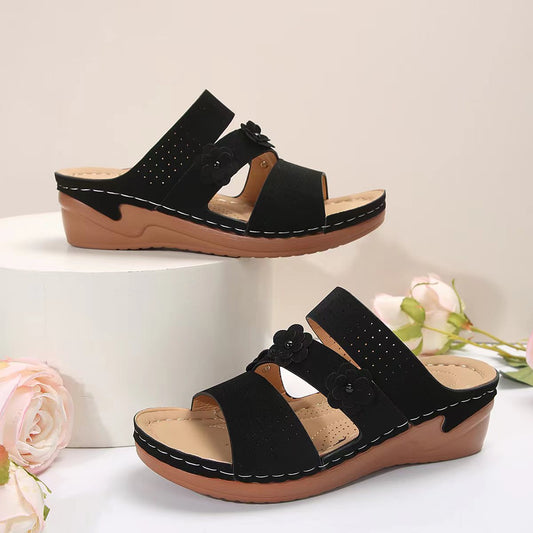 Flower PU Leather Wedge Sandals - JDrop.Shop