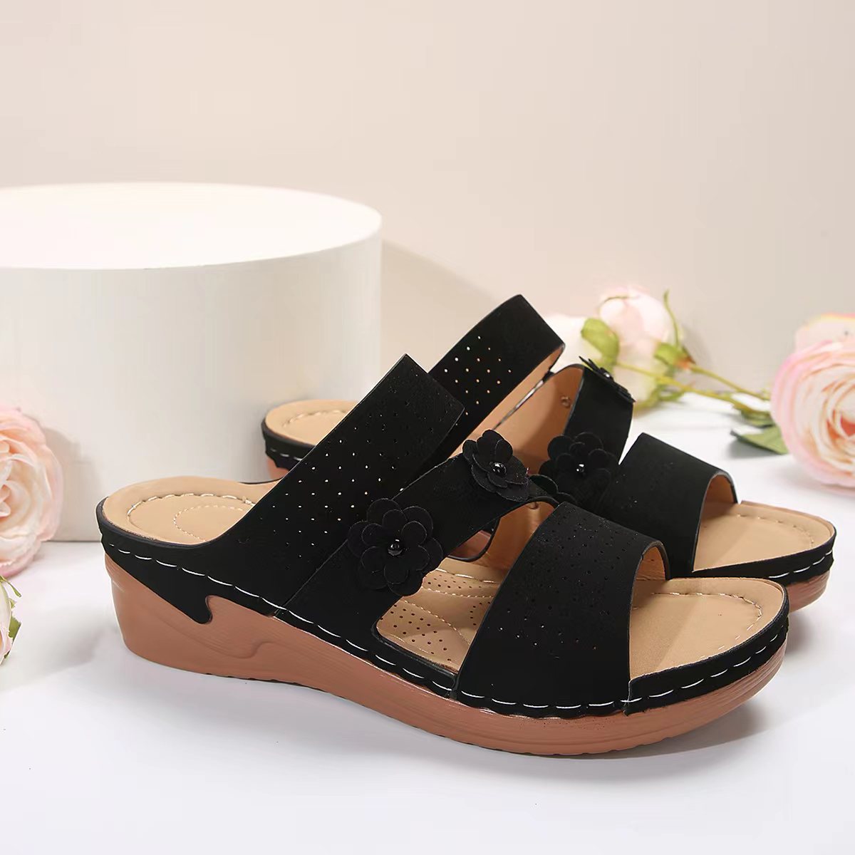 Flower PU Leather Wedge Sandals - JDrop.Shop