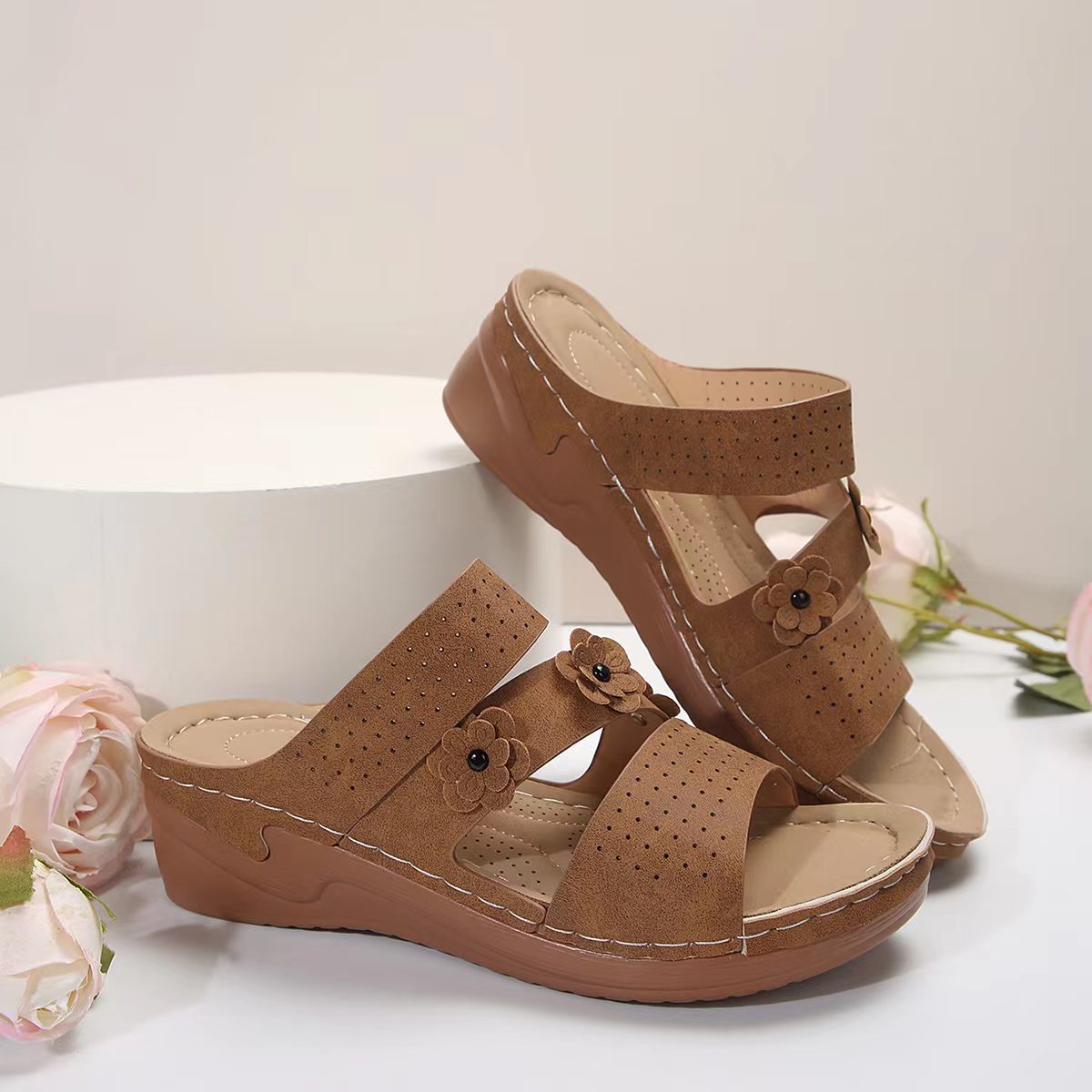 Flower PU Leather Wedge Sandals - JDrop.Shop