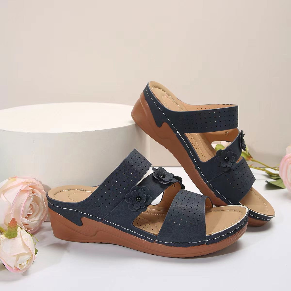 Flower PU Leather Wedge Sandals - JDrop.Shop