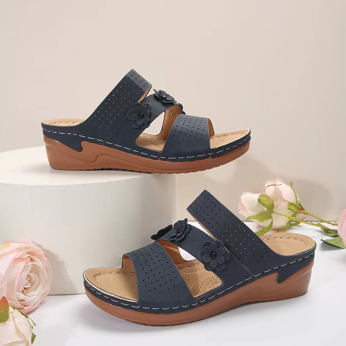 Flower PU Leather Wedge Sandals - JDrop.Shop