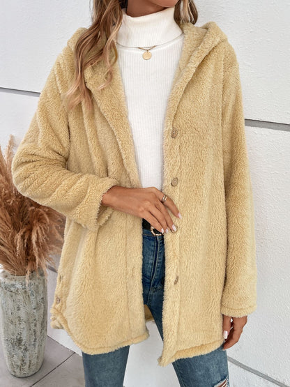 Fuzzy Button Up Hooded Jacket - JDrop.Shop