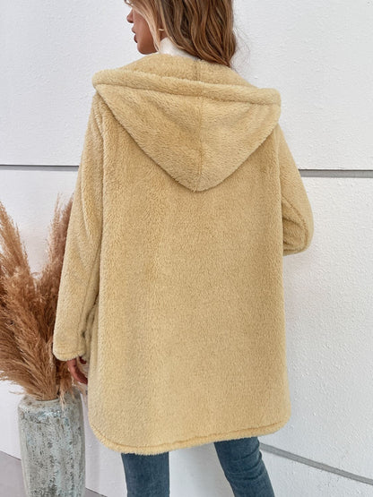 Fuzzy Button Up Hooded Jacket - JDrop.Shop